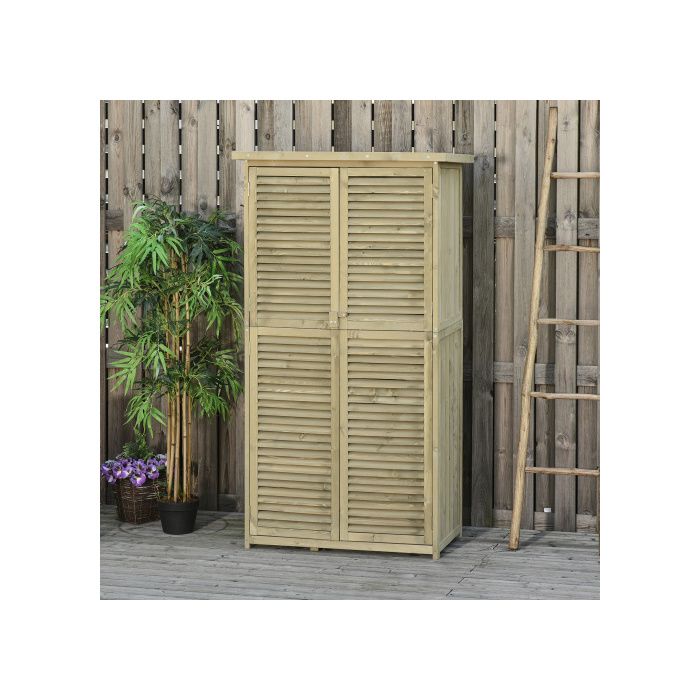 Boîte à outils armoire de jardin - MUVOE - 4 compartiments - Bois massif - Gris - 87 x 46,5 x 160 cm