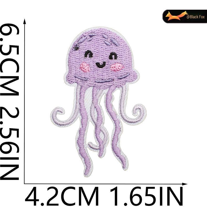 Black Fox Marine Life Cartoon Embroidered Patches for Children's Bags