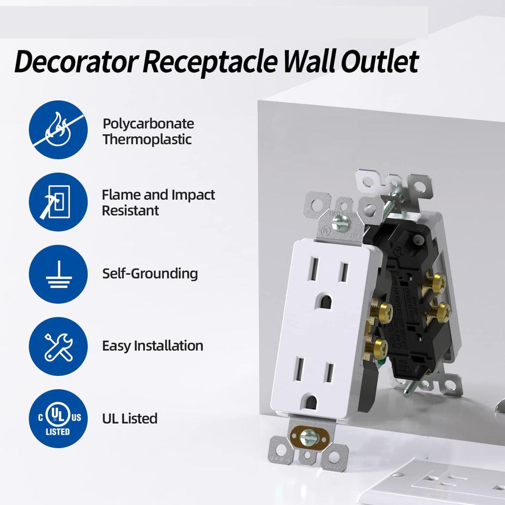 Power Outlet Wall Windproof Socket Outdoor Socket Dual Socket Windproof Weatherproof Outlet 15A 125VAC Flame Retardant Outdoor Receptacle RV Camper