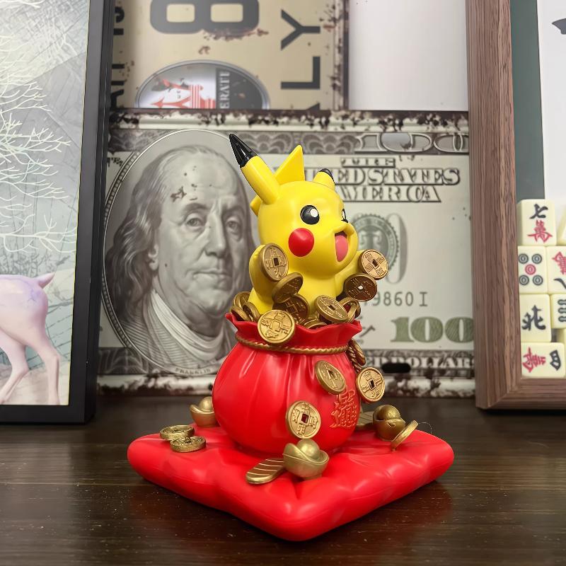 13cm Pikachu Gk Figure Gold Coin Themed Collectible Statue Desktop Decor Car Ornament Anime Peripheral Toy For Fans