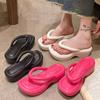 Fashion Thick Sole Eva Wedge Flip Flops Women Summer Beach Non Slip Platform Slippers Woman Fashion Clip Toe Wedges Heels Slides Sandals