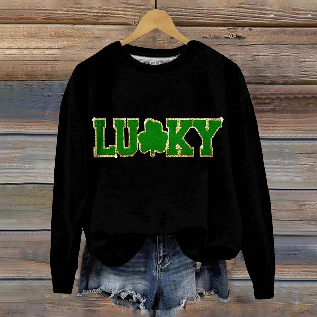 Women's Loose Casual St. Patrick's Day Printed Round Neck Long Sleeved Sweatshirt, Fashionable Long Sleeved Top
