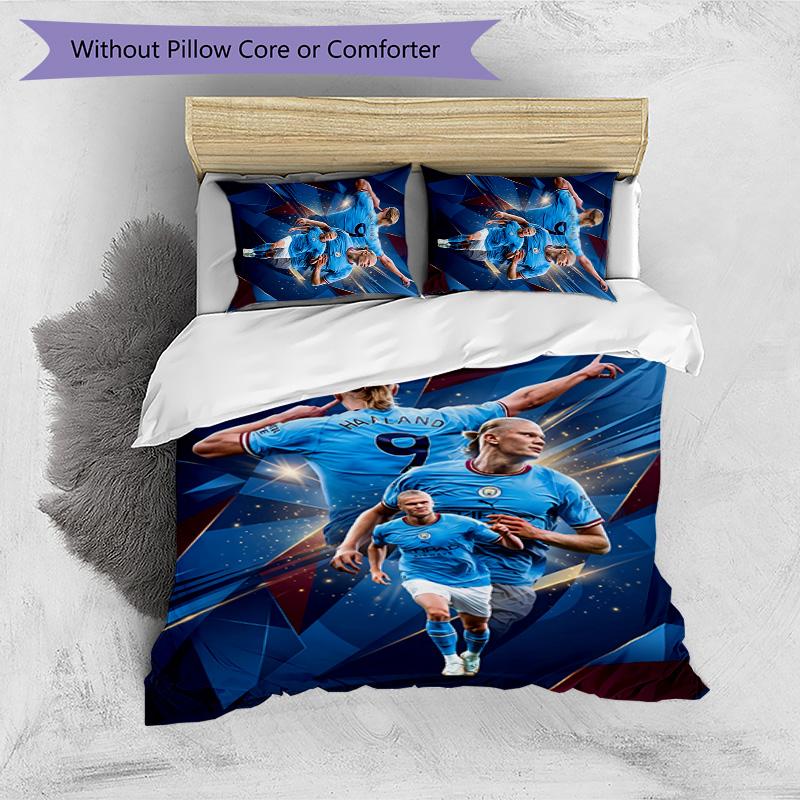 Erling Haaland Printed 3PCS Bedding Set Breathable Duvet Cover with Pillowcases Decorative Bed Linen for Bedroom Home
