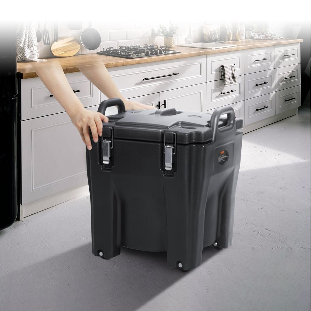 Insulated Food Carrier, 32Qt Capacity, Stackable Catering Hot Box with Stainless Steel Barrel, Top Load LLDPE Food Warmer with Integral Handles