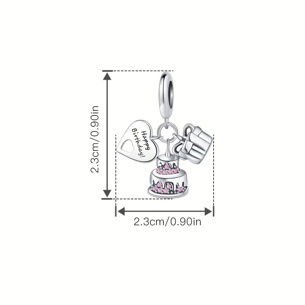 1pc 925 Silver Plated Happy Birthday Pendant DIY Charm Women's Daily Wear Valentine's Day Gift Jewelry