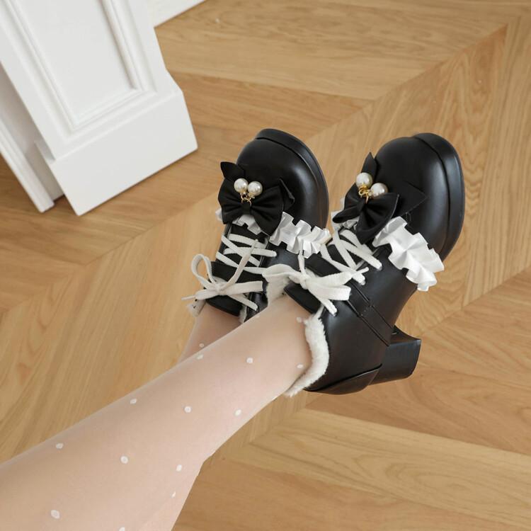 Весенне-осенние новые детские кожаные туфли однотонные туфли-лодочки принцессы на высоком каблуке с бантом и кружевом лолита лолита для девочек
