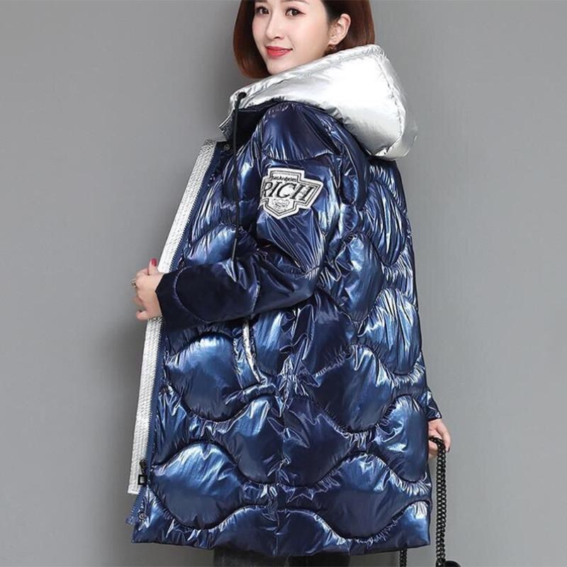 High Quality New Autumn Winter Loose Quilted Coat Warm Stand-collar Parka Jacket Women's Glossy Mid-length Jacket