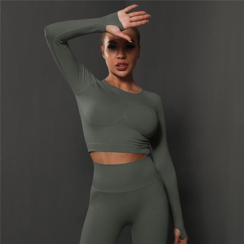 Nessaj Женский топ для йоги с длинным рукавом, бесшовная футболка для бега в тренажерном зале, тонкий эластичный спортивный укороченный топ для фитнеса