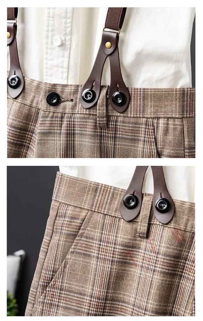 Suspenders Half Pants Shorts Overalls Suspender Pants Half Pants Check Casual [Tenflow] Men's Cjf-72 (Brown, 3XL)