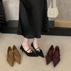 French Retro Suede Pointed Toe Thin Heel Mary Jane Single Shoes Women's 2025 Autumn New Commuter Kitten and Evening Shoes