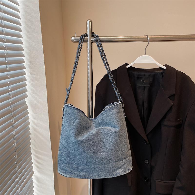 Винтажная джинсовая сумка-тоут, большая вместительная сумка через плечо, женская сумка через плечо с цепочкой