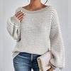 Women's Fall/Winter Loose One-line Shoulder Off-the-shoulder Knit Vintage Lantern Sleeve Striped Sweater