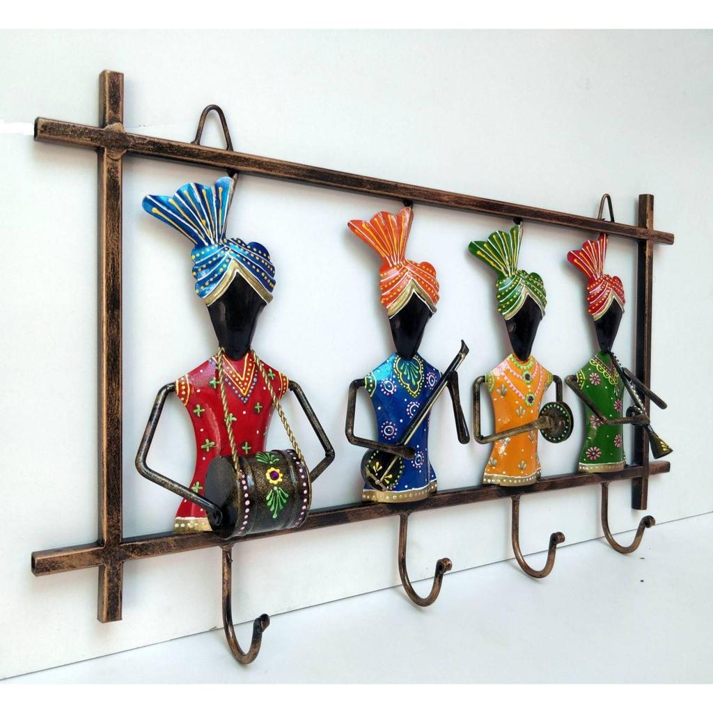 4 Traditional Handmade Handicraft Decorative Wall Frame Key Holder Gift Item Home Decor Iron Key Holder (4 Hooks, Multicolor)