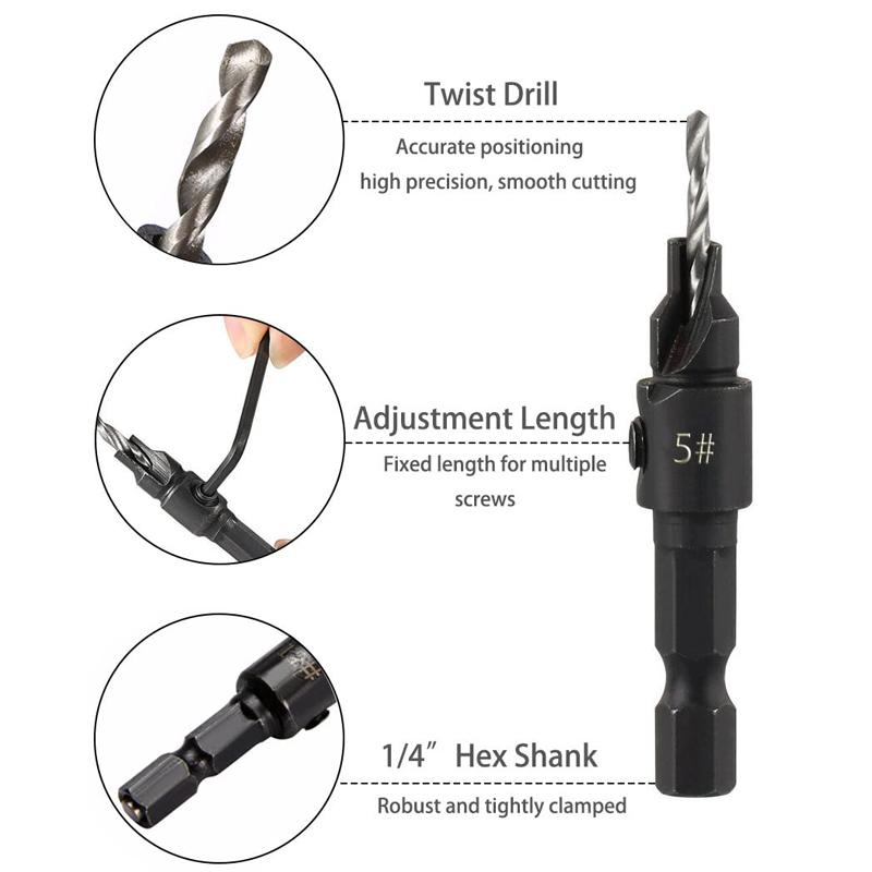 Conical Drill Bit Countersink Woodwork Pilot Holes HSS Universal Counterbore Cutter Screw Aluminum Plastic Carpentry Pilot Hole