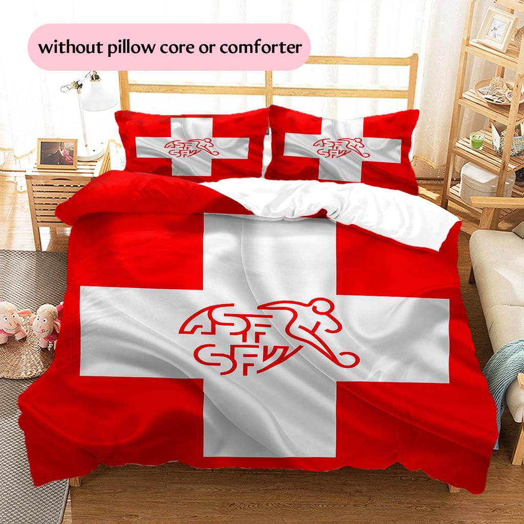 Switzerland national football Pattern Bedding Home Decoration Birthday Gift (1 * duvet cover + 2 * pillowcase, without core),fan merchandise.