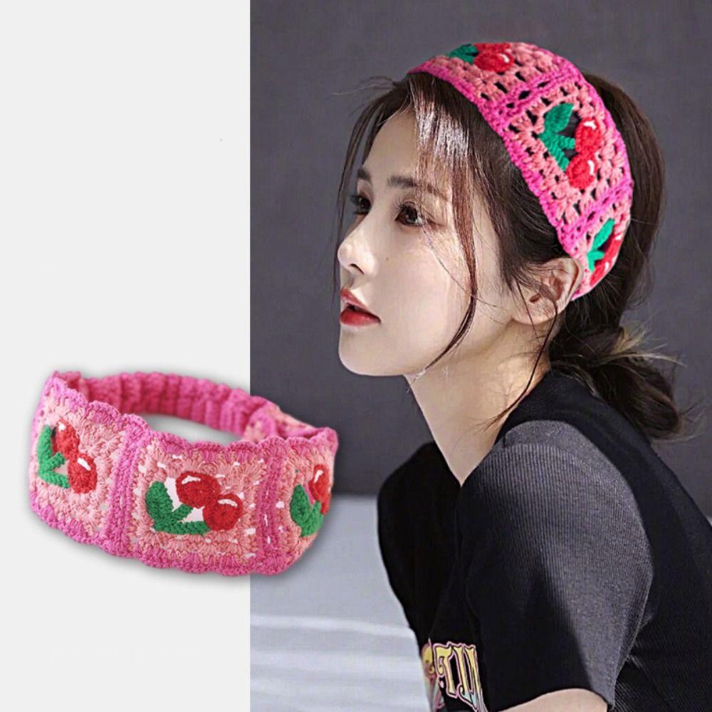 Bohemian Hollow Crochet Bandana Flower Women Hair Scarf Cute Ethnic Style Hair Band Travel