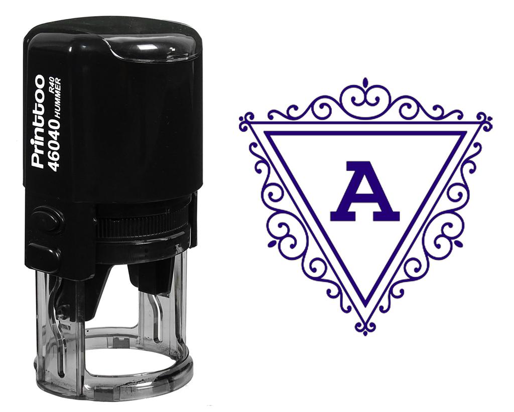Printtoo R-40 Swirl Border Triangle A Alphabet Monogram Initial Self Inking Rubber Stamp Office
