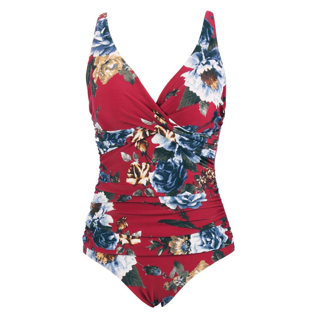 European and American Style Women Sexy One Piece Printed Bikini Swimsuit Deep V Monokini Tummy Control Swimwear Backless Hot Spring Bathing Suit