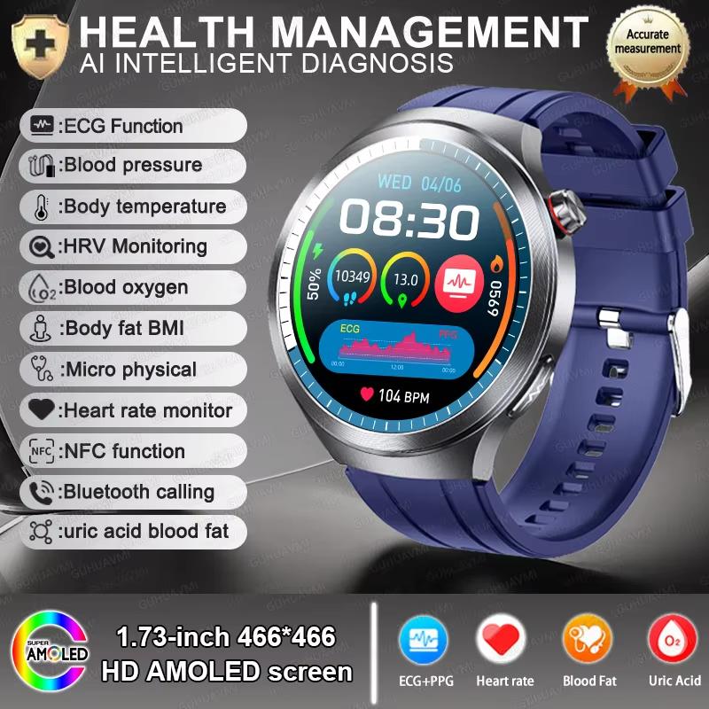 2025 New Uric Acid Blood Pressure Blood Oxygen Body Analysis Smart Watch ECG+PPG Clock Bluetooth Call Smart Watch Men Fatigue Monitoring