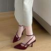 Summer Ladies Pumps Fashion Pointed Toe Ankle Strap Buckle Patent Leather Wine Red High Heeled Sandals Women