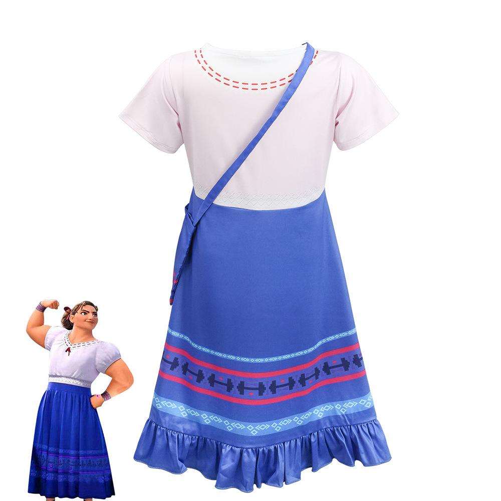 Encanto Luisa Cosplay Blue Dress Full Set with Bag, Stage Performance Costume