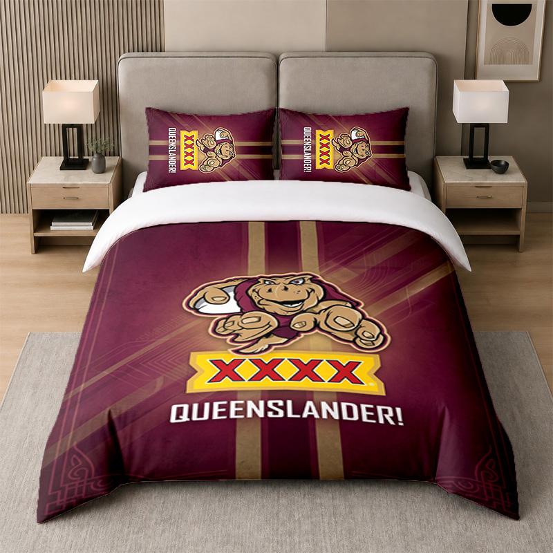 3Pcs Bedding SetQueensland Maroons Soft Bed Sheet and Two Pillowcases Home Bedroom Decor