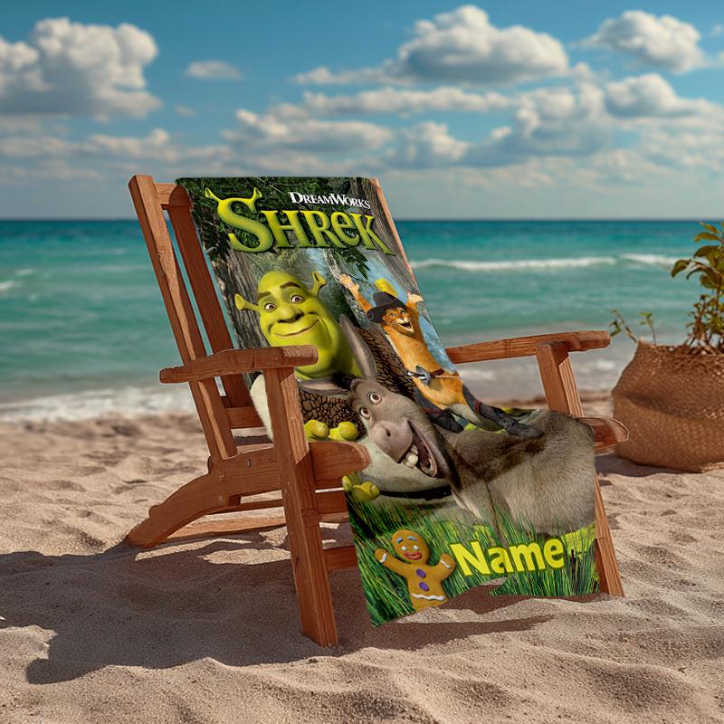 Custom Name Ultra-Soft Beach Towel with Shrek Theme,Ideal for Pool - Camping, Diving - Perfect Travel Essential, Vibrant Beach Towel.