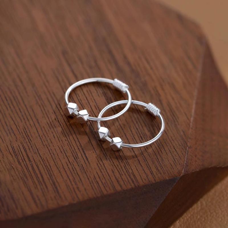Серебряные серьги-кольца с 2/3 бусинами для женщин Классические тонкие ювелирные изделия Легкие геометрические аксессуары