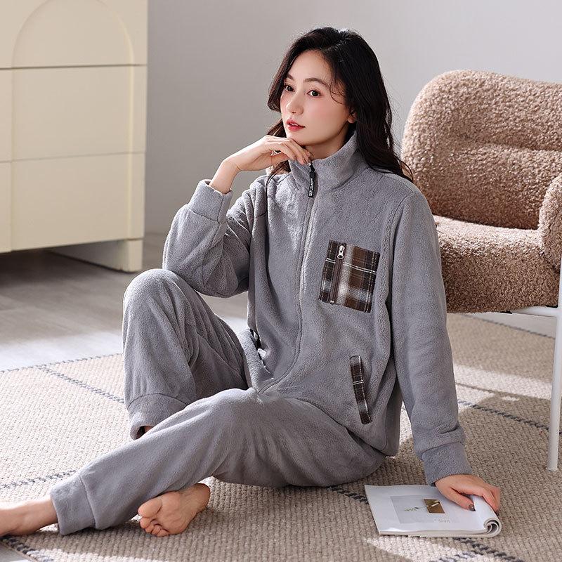Pajamas Women'S Winter Coral Fleece Thickened Fleece Warm Autumn And Winter Flannel Winter Winter Can Be Worn Outside Loungewear