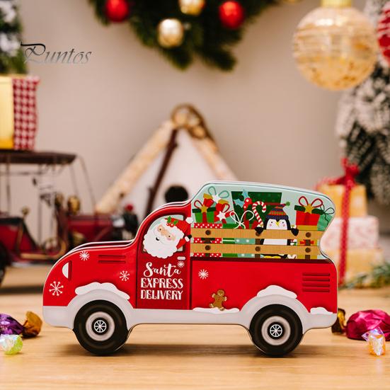 Рождественская коробка конфет, изысканный мультяшный дизайн автомобиля, подарочная упаковочная коробка из кованого железа для украшения праздничной вечеринки