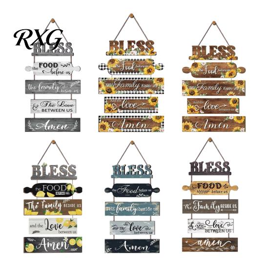 Decorative Wooden Letters for Wall Kitchen Decor, 5 Panel Bless Food Family Love Modern Rustic Home Accents Hanging Sign, Farmhouse Art Dining