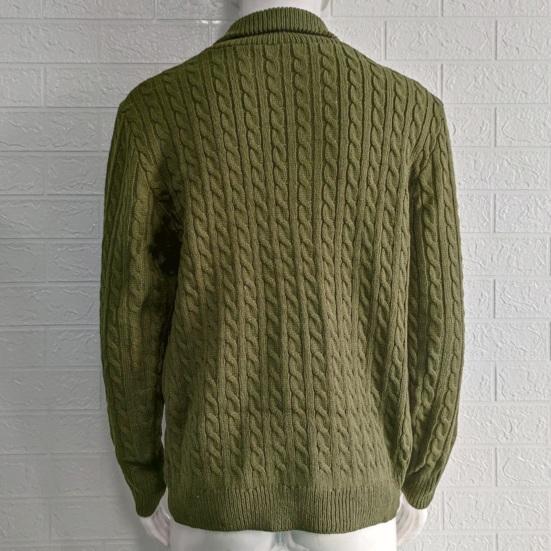 Осень-зима мужской свитер двубортный с пуговицами и лацканами, длинные рукава, скрученная текстура, однотонный, плотный, эластичный, трикотажный