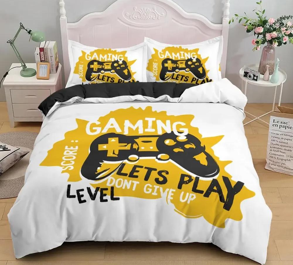 Игры Пододеяльник Игровой Пад Постельный Комплект Для Мальчиков Детей Видео Современный Геймер Консоль Стеганое Одеяло 2 Или 3 Предмета Мягкий Полуторный Комплект Пододеяльника
