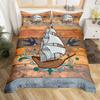 Комплект пододеяльника для парусника Размер Твин Кинг Квин Морская тема Чайка Постельный комплект Микрофибра Рустикальная деревянная доска Пододеяльник