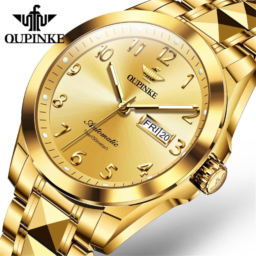 OUPINKE Men's Watch Automatic Mechanical Watch Stainless Steel Business Double Calendar Anti-high-end Watch