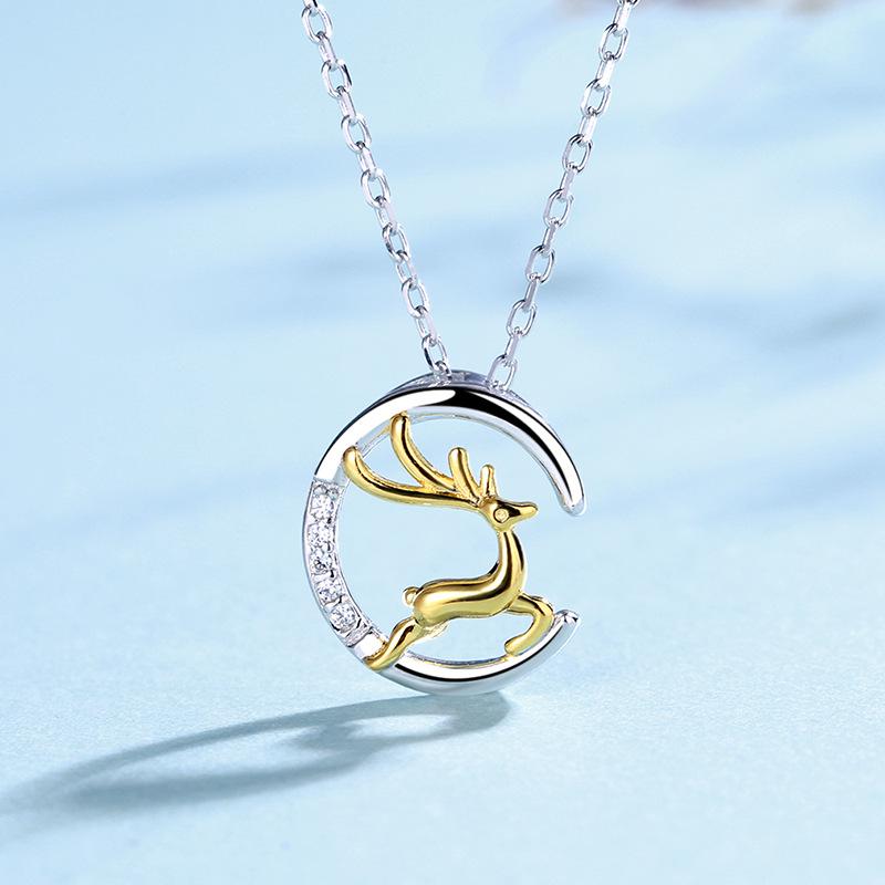 All The Way with Your Necklace Women's Fashion 925 Sterling Silver Color Separation Versatile Jewelry Elk Pendant Niche High-end Gift