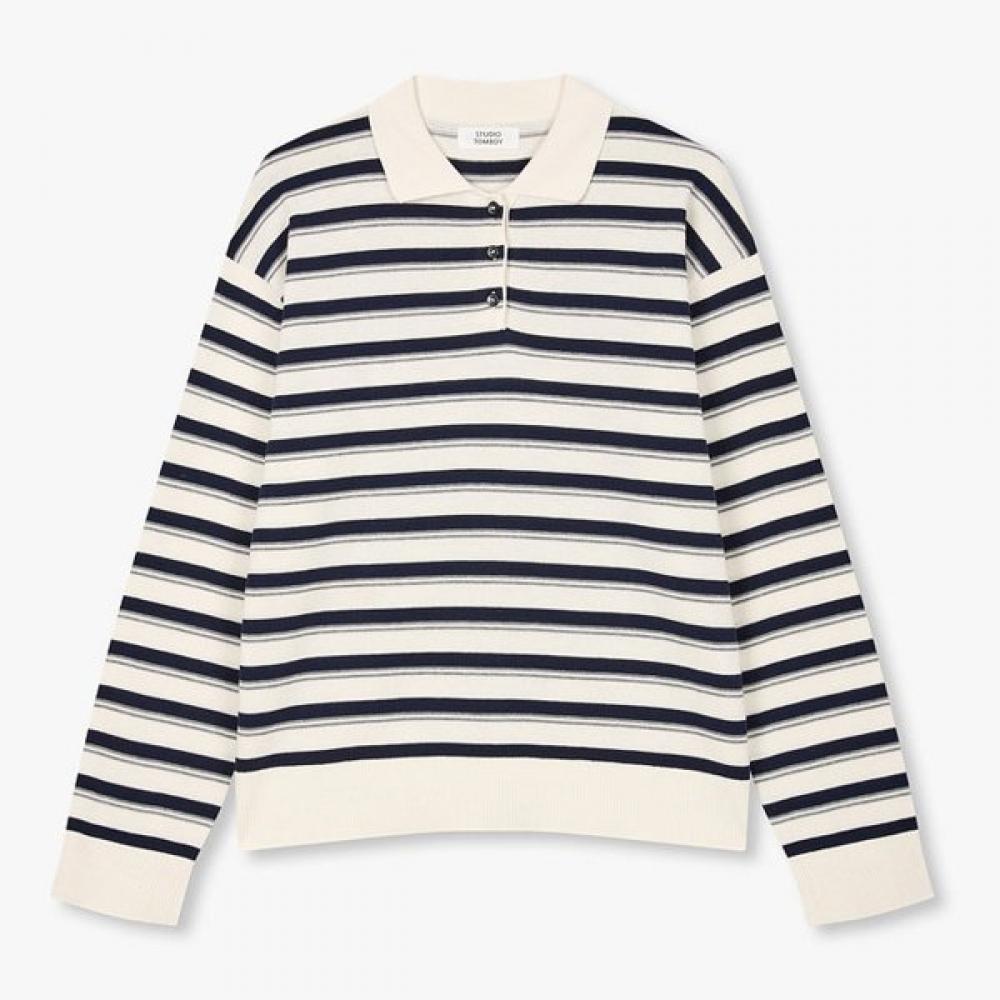 Studio Tomboy Stripe Long Sleeve Collar Knit 9176452981