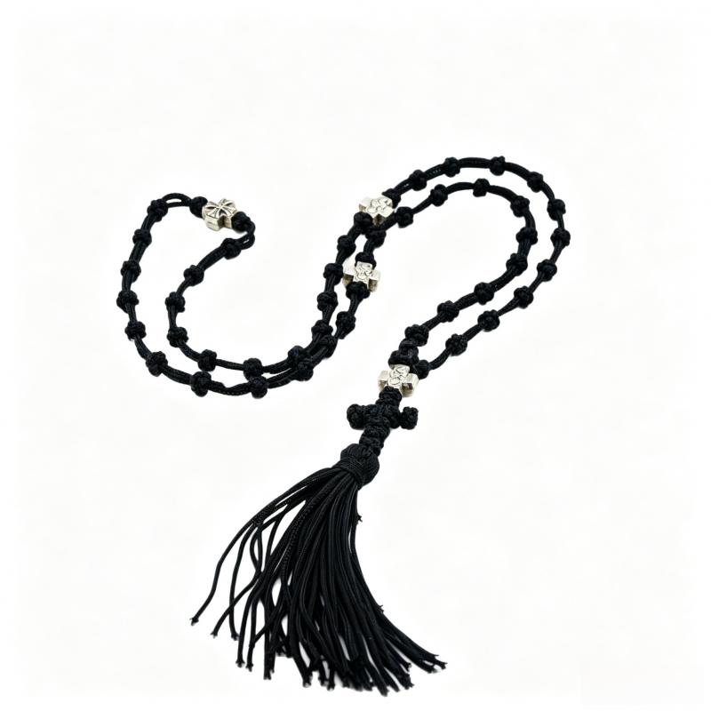 Hand Woven Orthodox Prayer Rosary Necklace Alloy Cross Religious String