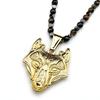 Nordic Wolf Head Viking Pendant Necklace Stainless Steel Gold Tiger Eye Stone Jewelry Gift for Men Women