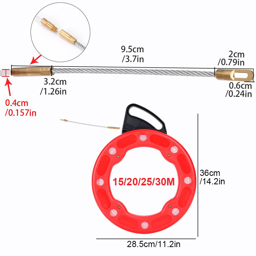 4MM Fiberglass Fish Tape Reel Puller Glass fiber nylon Conduit Ducting Rodder Pulling Wire Cable Fishing Tool Cable 15/20/25/30M