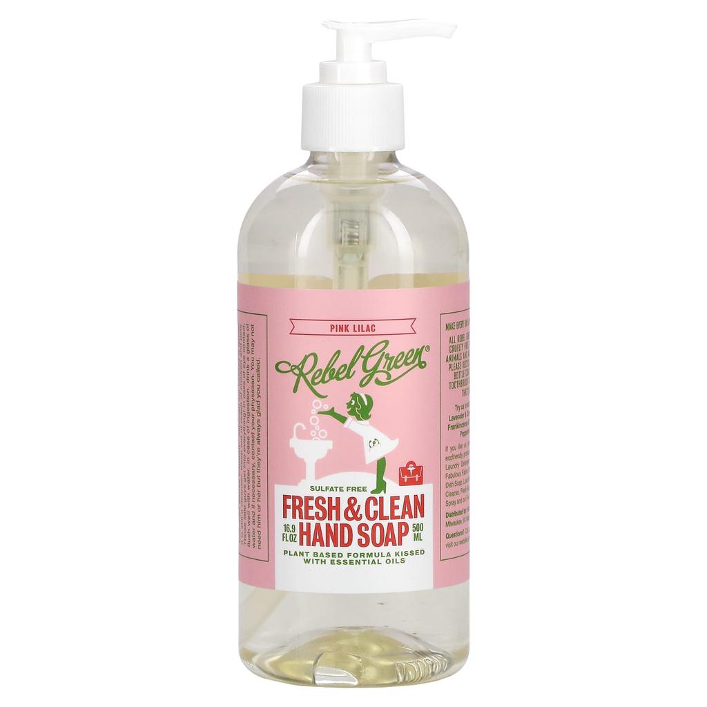 Rebel Green Fresh & Clean Hand Soap, Pink Lilac, 16.9 Fl Oz (500 Ml)
