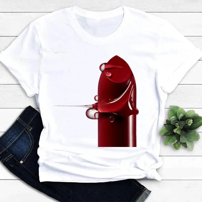 Women T-shirts Nail Art Lovely Spring Short Sleeve Ladies Fashion Casual Clothing Cartoon Clothes Female Tee Graphic Tshirt