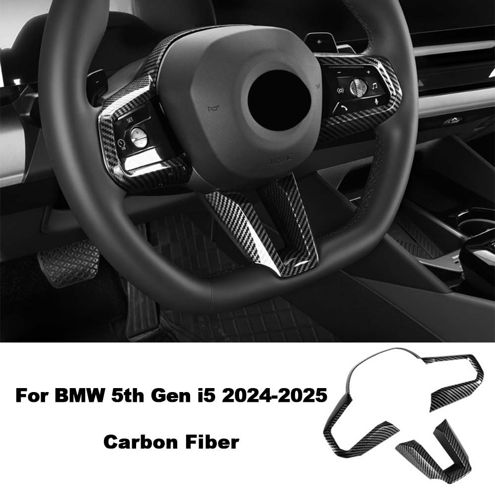Carbon Fiber Steering Wheel Trim Ring For BMW 5th Gen i5 2024-2025 Protective Cover Car Decoration Upgrade