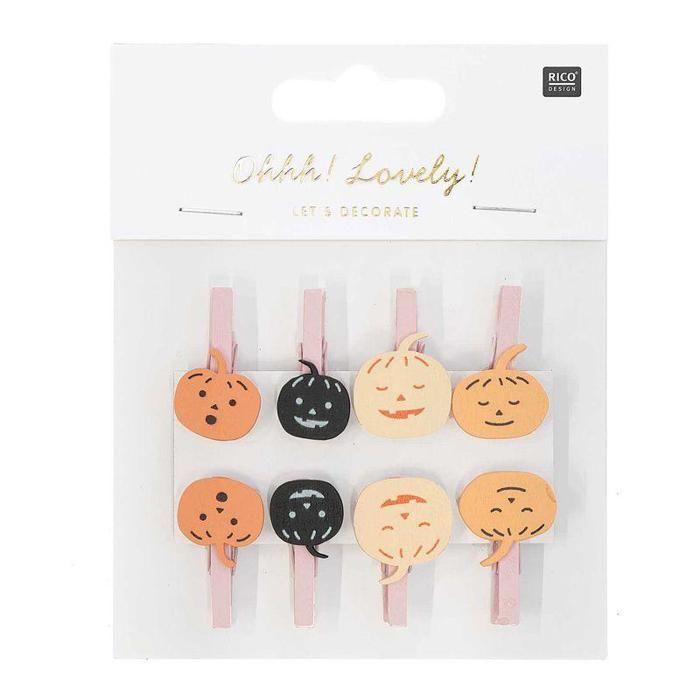 8 Wooden Pumpkin Clip Pins