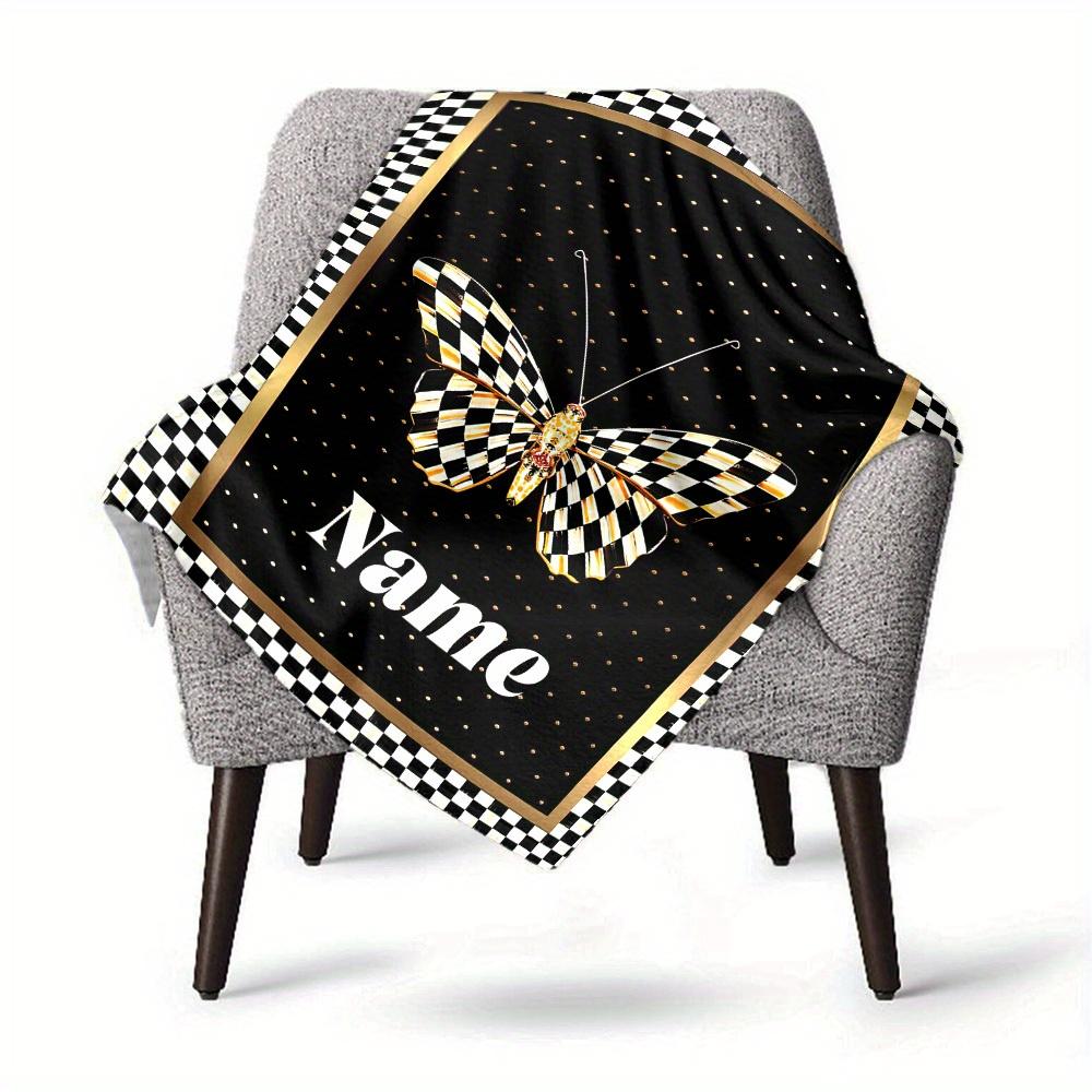 Home Customize Your Name Blankets Luxurious Checkered Butterfly Design Soft Cozy Allseason Blanket For Picnics Sofas Offices Beds Living Rooms Perfect