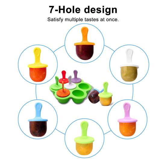 Silicone Ice Cream Mold 7 Holes Easy Release Clean Multifunctional DIY Popsicle Molds BPA Free Food-Grade Popsicle Making Kit