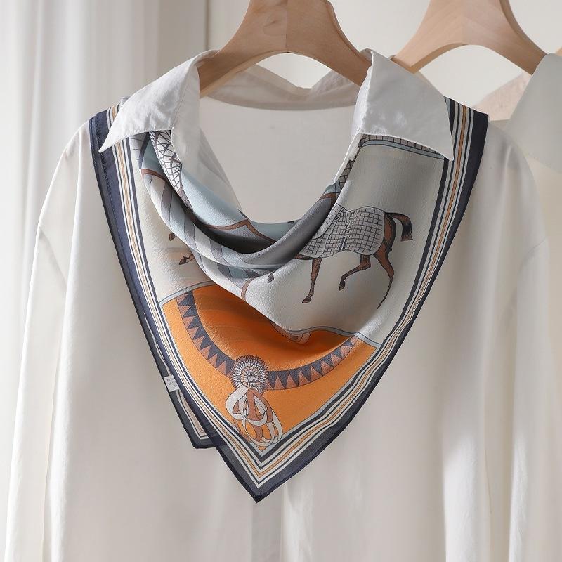 Light luxury smog department! Silk double crepe silk scarf femininity fashionable Jiugongge horse mulberry silk shawl dual-purpose