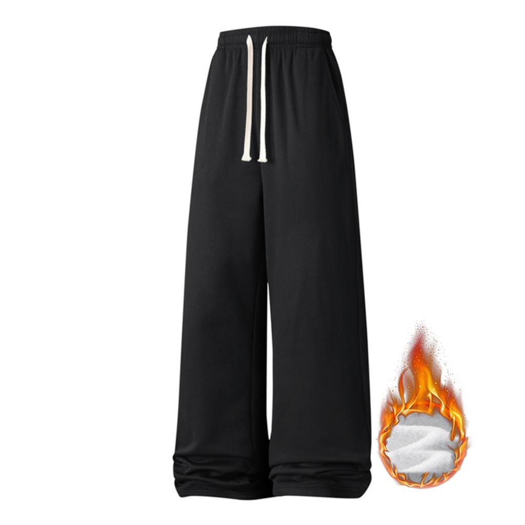 Men's Solid-color Casual Sportswear Pants, Men's Thin Fleece Drawstring Straight-leg Loose Flat-mouth Sweatpants