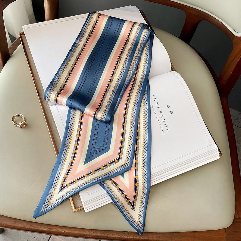 Дизайнерский принт шарф женский резинка для волос платок длинные узкие ленты модная сумка шарфы из шелка и атласа на голову 2021 Новый