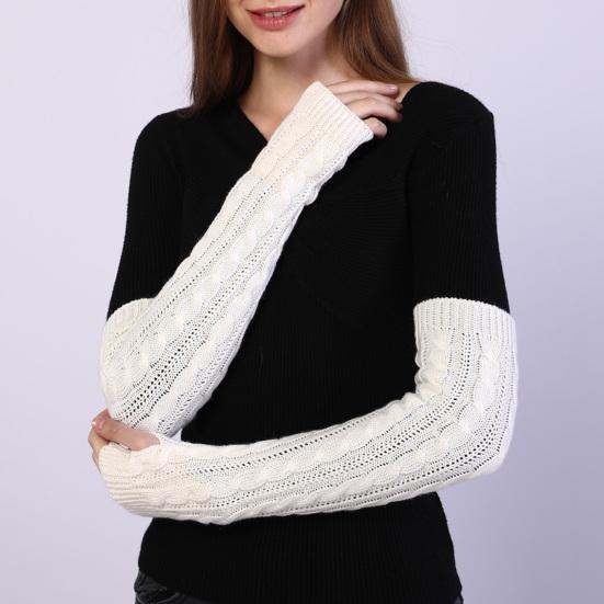 1 Pair Women Arm Warmer Thumbhole Elbow Length Stretchy Knitted Arm Sleeves Keep Warm Solid Color Fingerless Arm Gloves